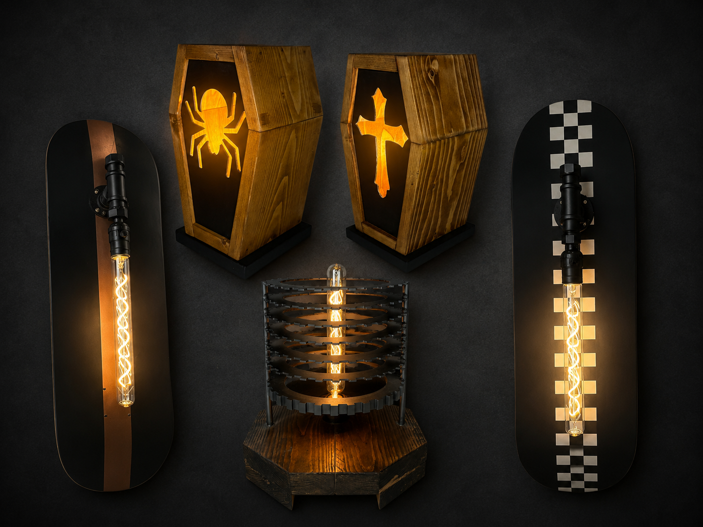 Collage of lamps made by Hill Works LLC