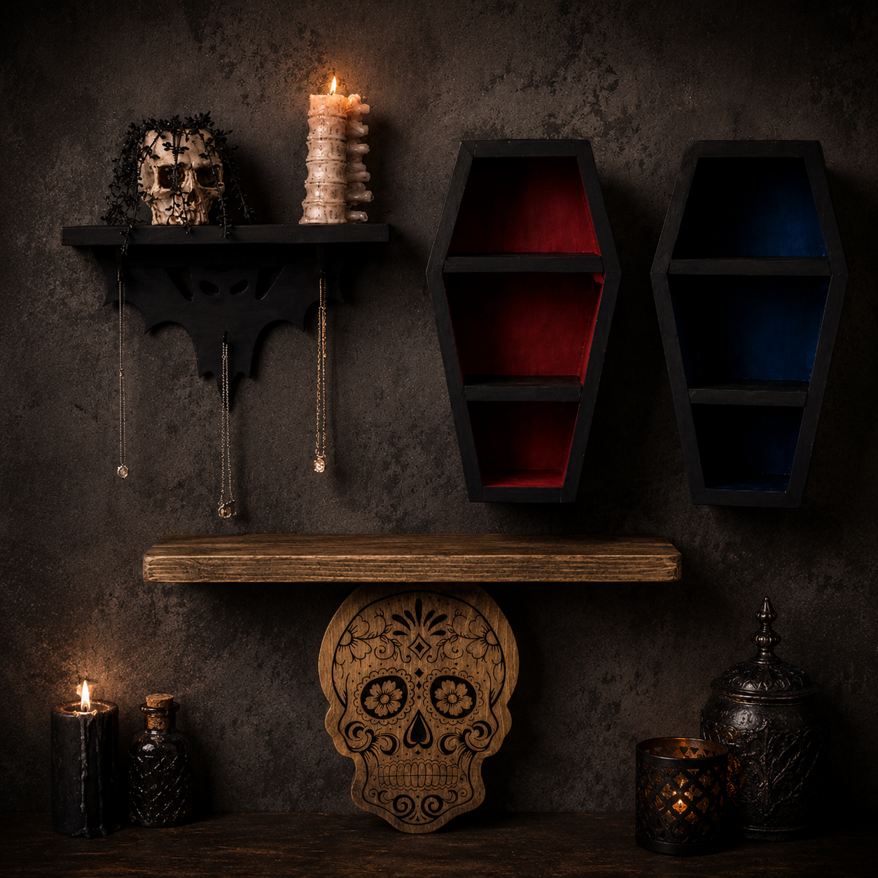 Industrial, automotive, and gothic-inspired shelving by Hill Works LLC
